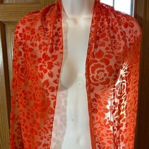 💚3/$25 Floral Orange Sheer Scarf with velvet rose accents